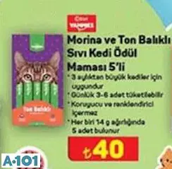 KİWİ YAMMİES MORİNA VE TON BALIKLI SIVI KEDİ ÖDÜL MAMASI 5'Lİ